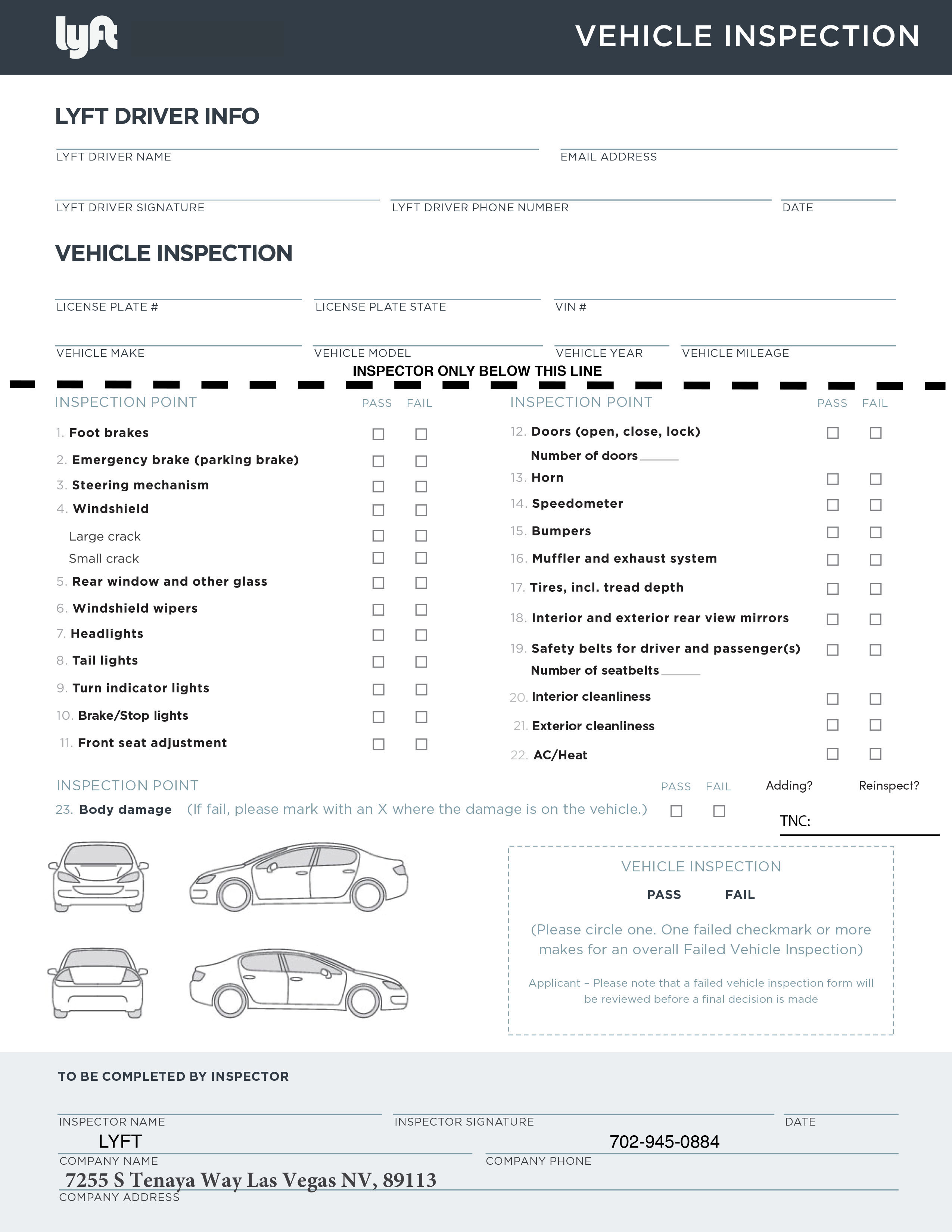 Download Uber Lyft Vehicle Inspection Form For Your State